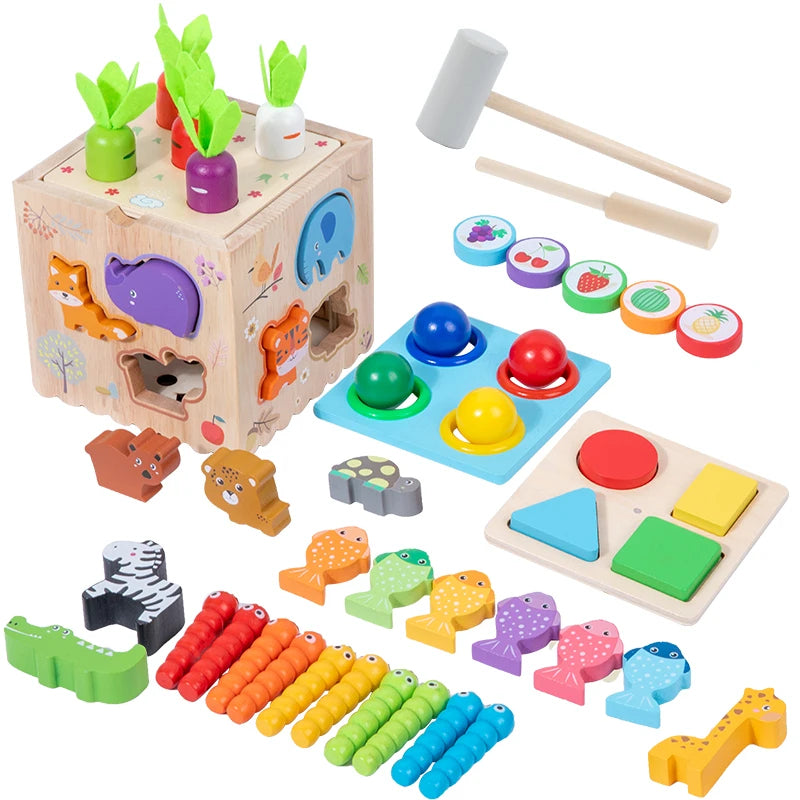 🥕 Interactive 8-in-1 Wooden Montessori Carrot Puzzle