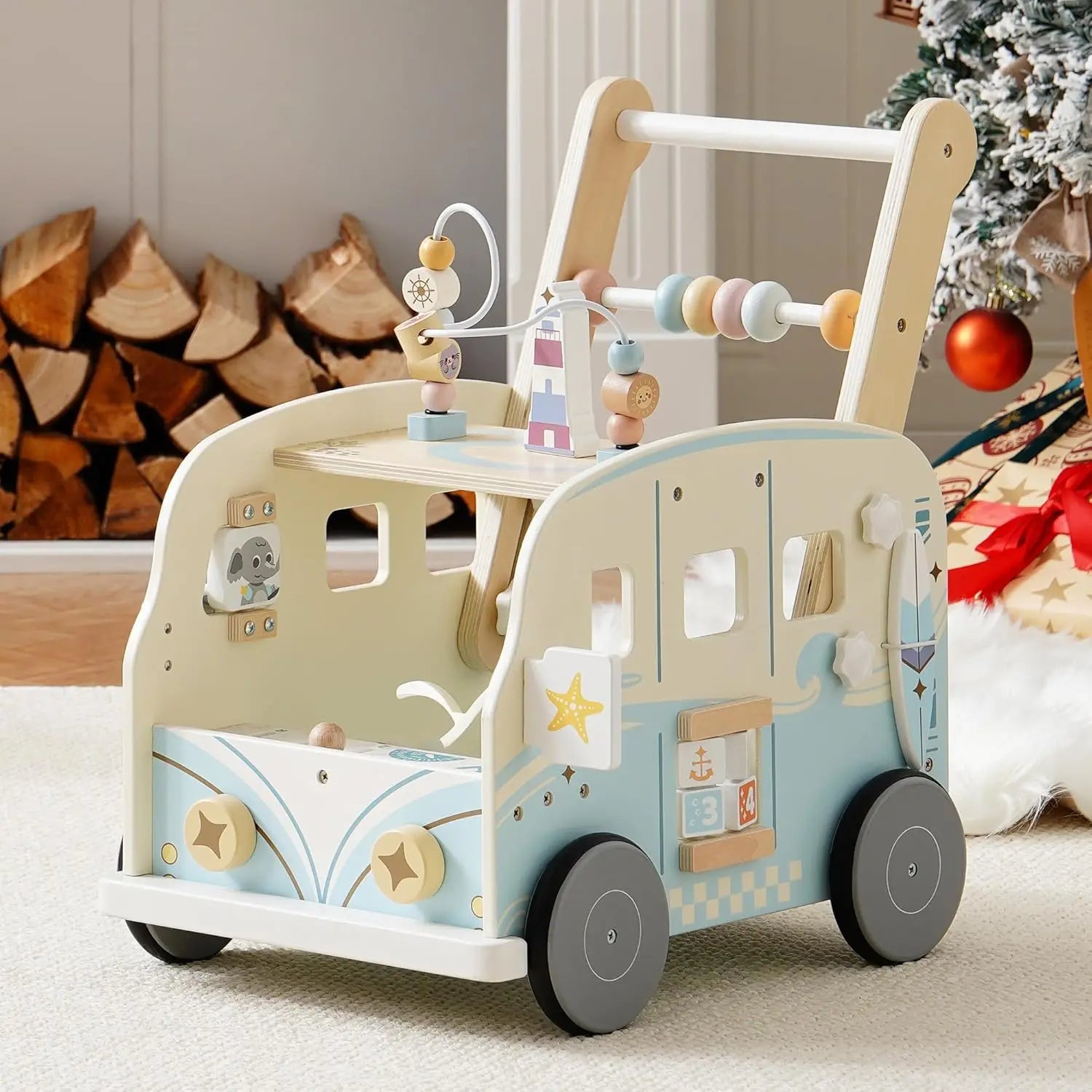 🌟 Wooden Baby Walker – Multifunctional Activity Center for Little Explorers! 🌟