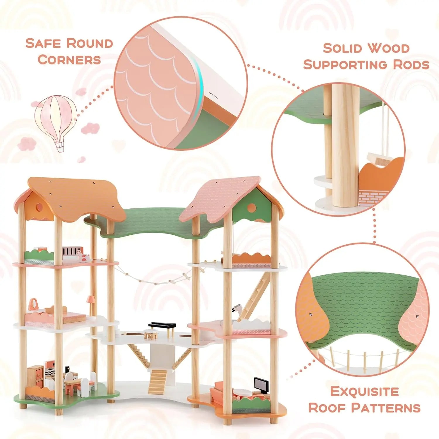 🏠 Wooden Dollhouse for Kids