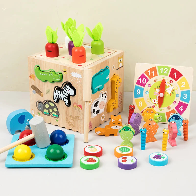 🥕 Interactive 8-in-1 Wooden Montessori Carrot Puzzle
