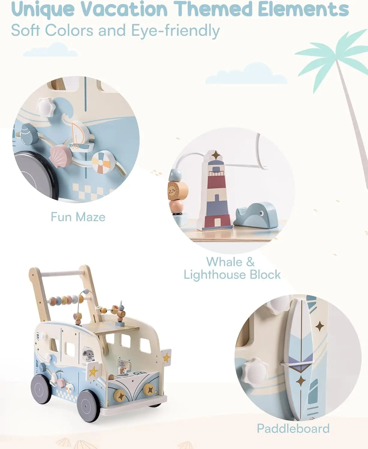 🌟 Wooden Baby Walker – Multifunctional Activity Center for Little Explorers! 🌟
