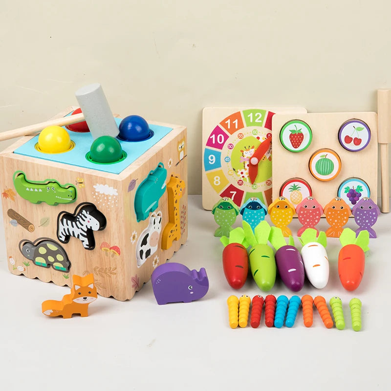 🥕 Interactive 8-in-1 Wooden Montessori Carrot Puzzle
