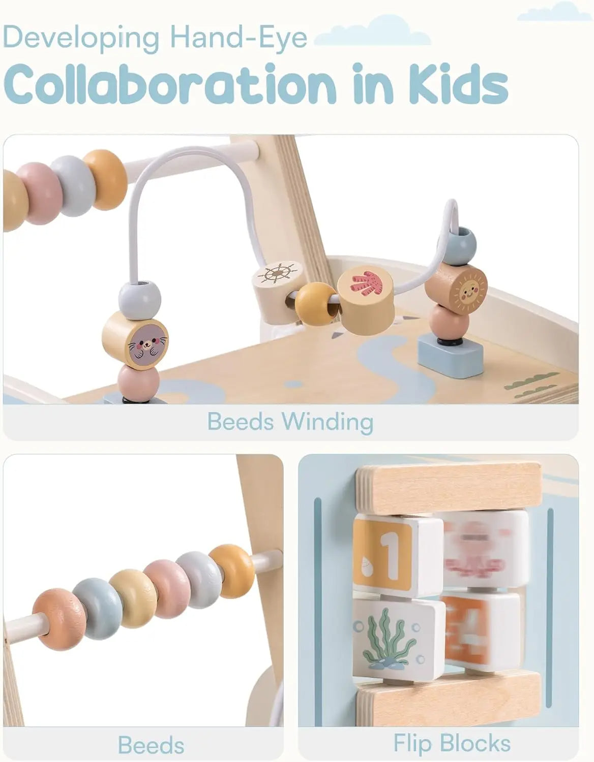 🌟 Wooden Baby Walker – Multifunctional Activity Center for Little Explorers! 🌟
