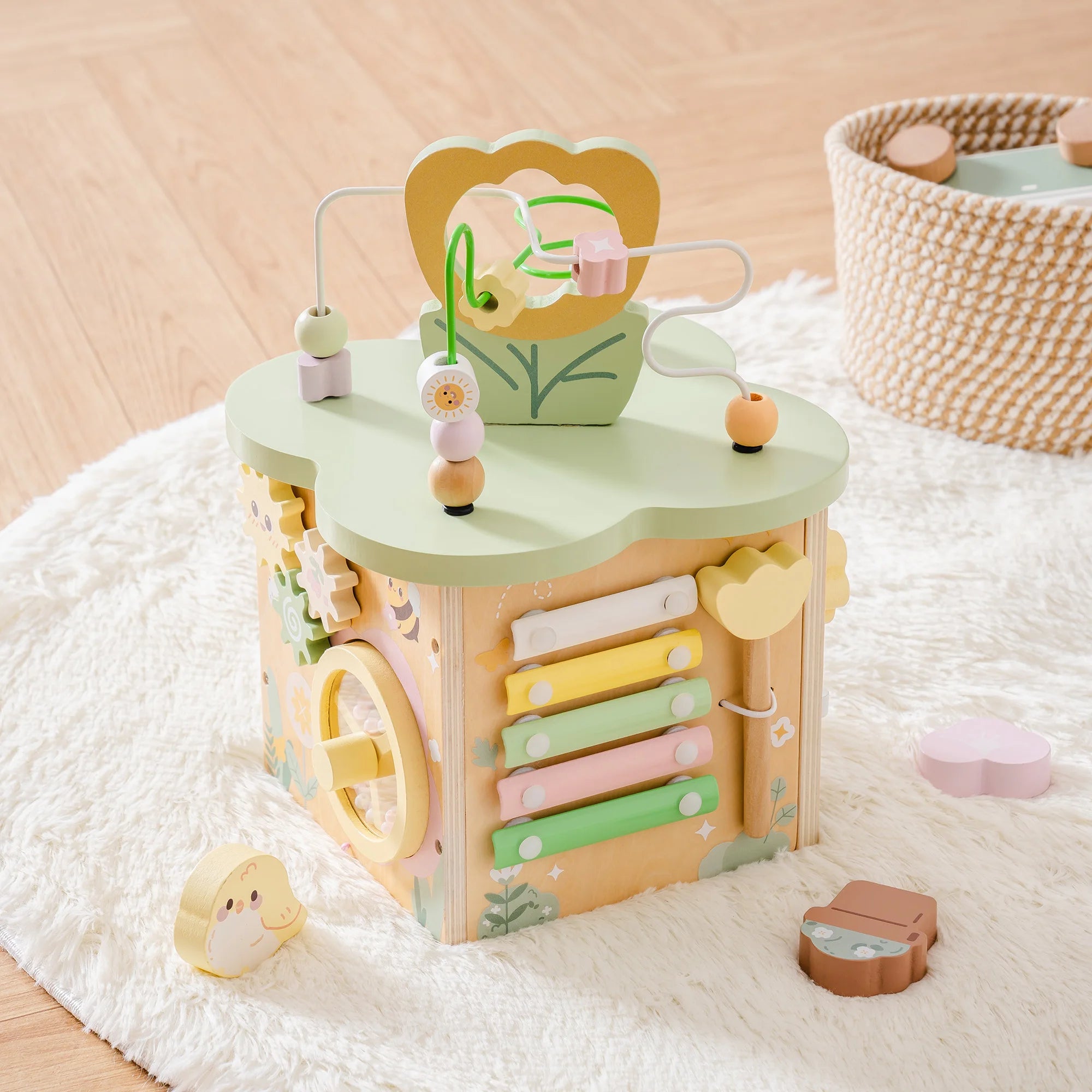 🌟 Wooden Montessori Activity Cube – 9 Games in 1 Educational Toy! 🌟