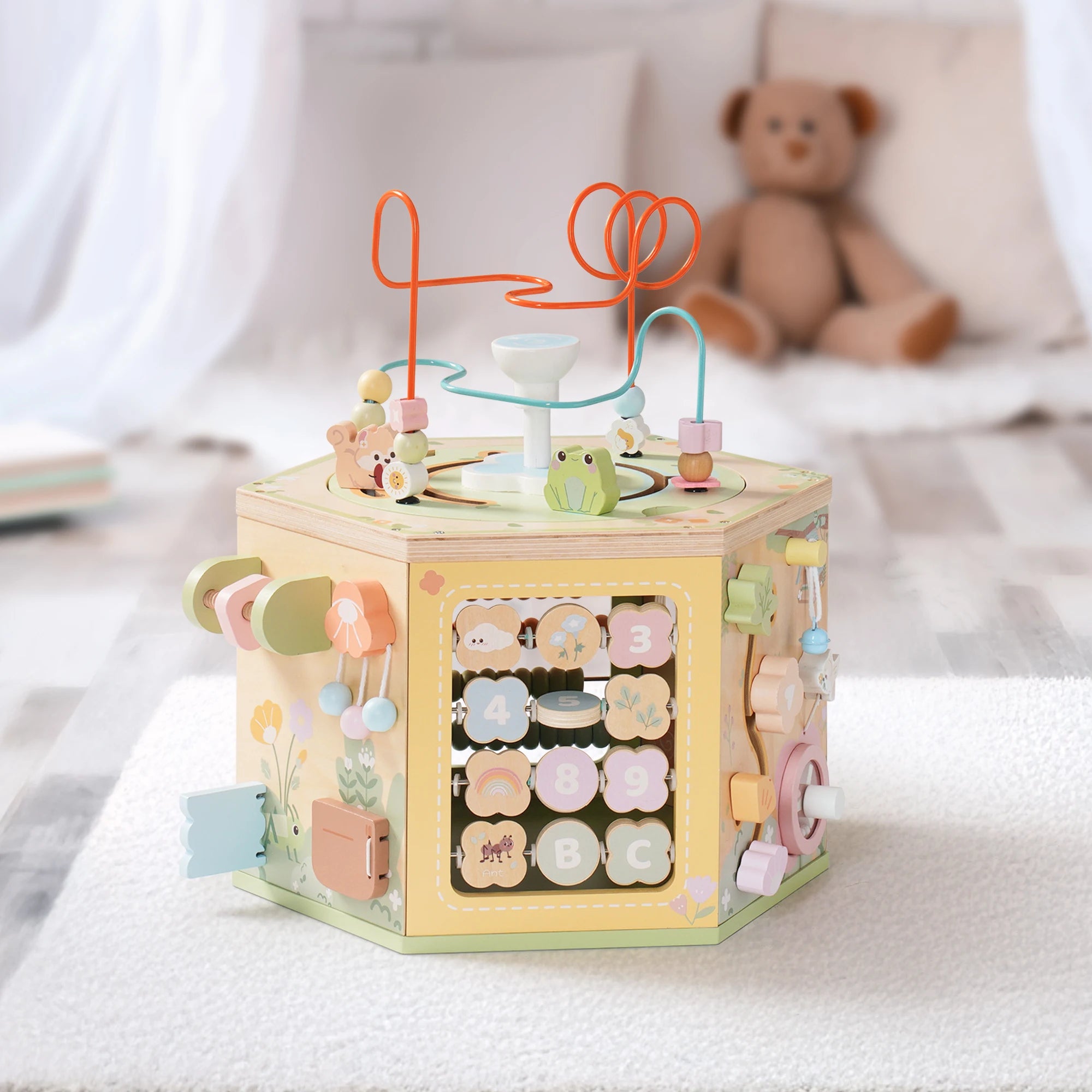 🌟 Wooden Montessori Activity Cube – 9 Games in 1 Educational Toy! 🌟